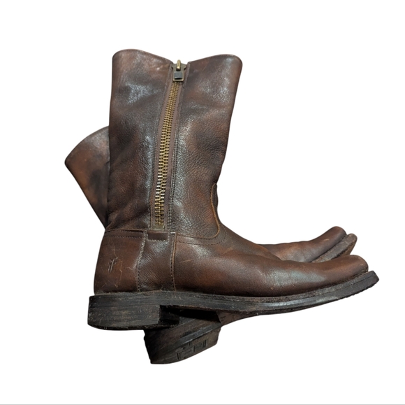 FRYE Women's Brown Leather Snub Nosed Zip Up Boots - Size 6.5 M - Picture 2 of 16